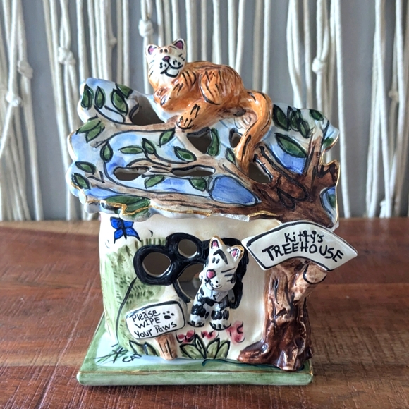Blue Sky 2000 Kitty’s Treehouse Heather Goldminc Tealight w/plate Last Chance - Picture 2 of 6